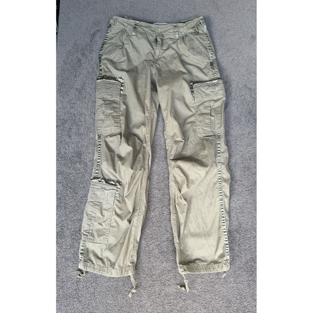 Abercrombie & Fitch Olive Green Cargo Pants Satin Trim Y2K Size 30/10R 156F0585